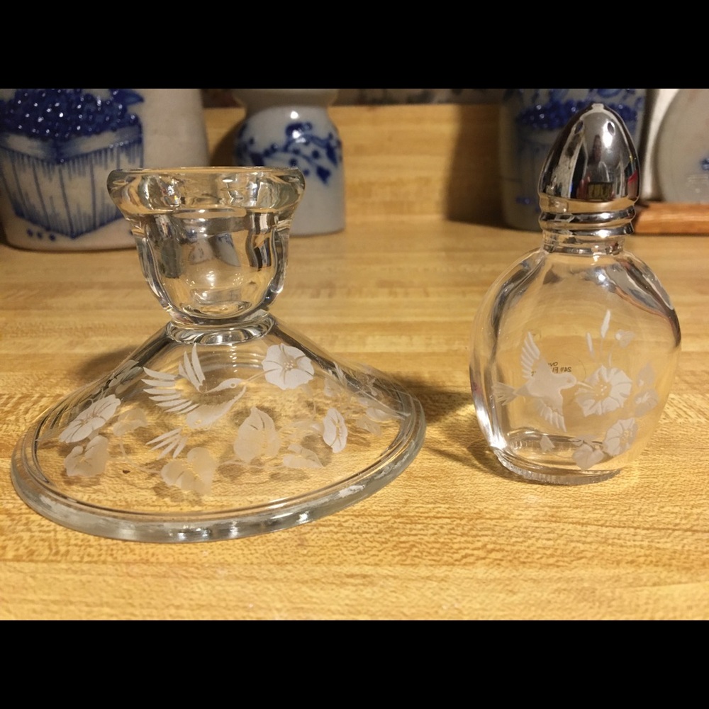 Avon 24% Lead Crystal Hummingbird Candle Holder ++